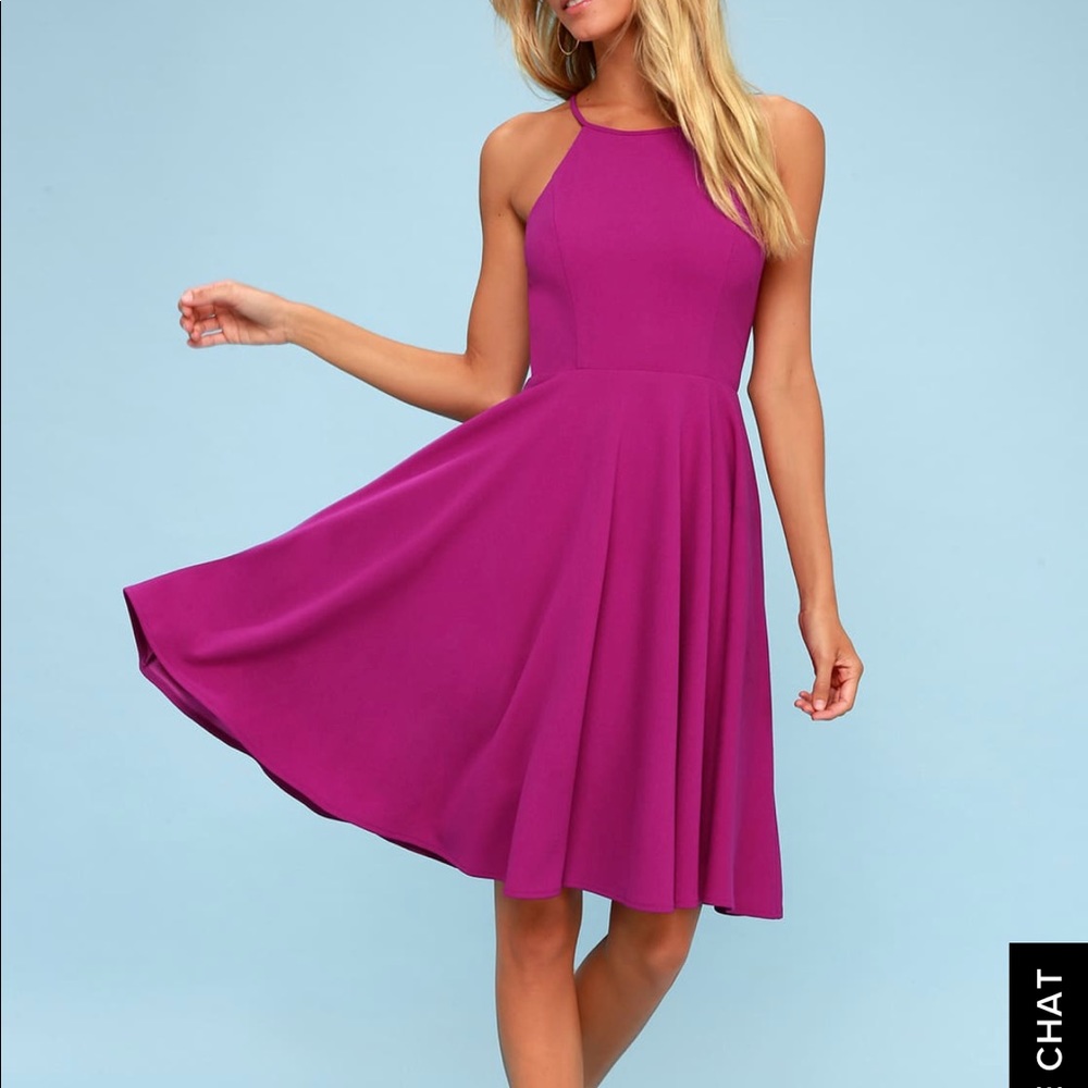 Fuchsia cocktail dress with cross back!